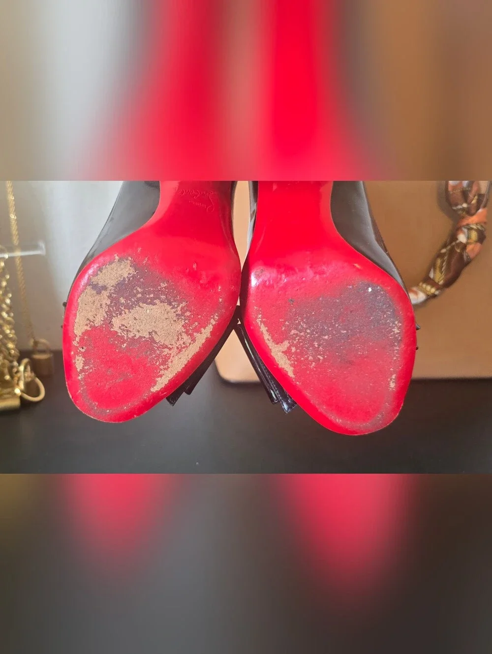 Christian Louboutin Black Patent Bow Peep-Toe Pumps Sz35